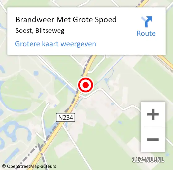 Locatie op kaart van de 112 melding: Brandweer Met Grote Spoed Naar Soest, Biltseweg op 7 november 2022 07:04
