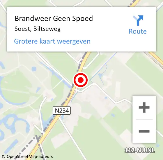 Locatie op kaart van de 112 melding: Brandweer Geen Spoed Naar Soest, Biltseweg op 7 november 2022 07:07
