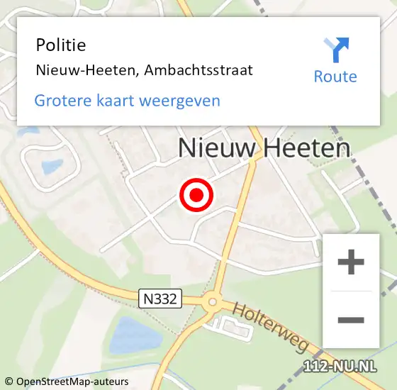 Locatie op kaart van de 112 melding: Politie Nieuw-Heeten, Ambachtsstraat op 7 november 2022 08:00