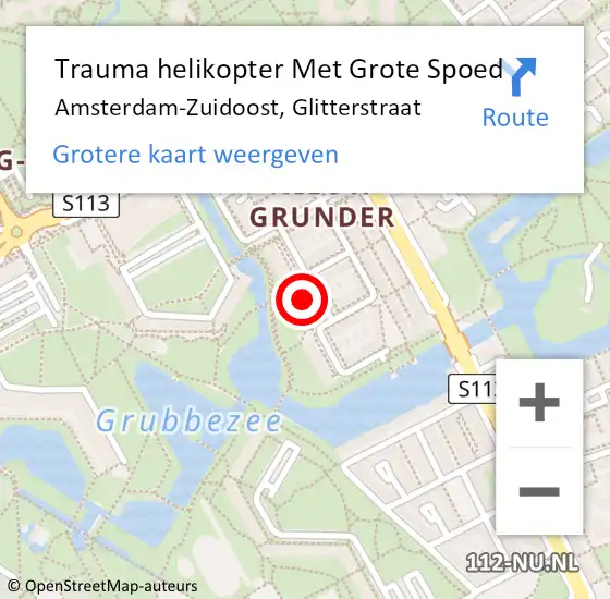 Locatie op kaart van de 112 melding: Trauma helikopter Met Grote Spoed Naar Amsterdam-Zuidoost, Glitterstraat op 7 november 2022 08:18