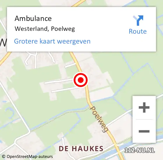 Locatie op kaart van de 112 melding: Ambulance Westerland, Poelweg op 7 november 2022 08:26