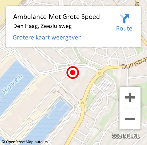 Locatie op kaart van de 112 melding: Ambulance Met Grote Spoed Naar Den Haag, Zeesluisweg op 7 november 2022 08:32