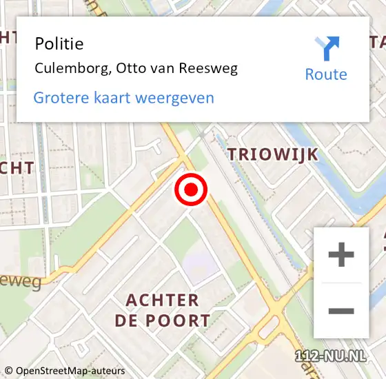 Locatie op kaart van de 112 melding: Politie Culemborg, Otto van Reesweg op 7 november 2022 09:03