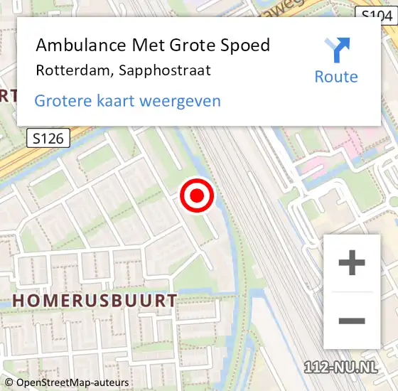 Locatie op kaart van de 112 melding: Ambulance Met Grote Spoed Naar Rotterdam, Sapphostraat op 7 november 2022 09:54
