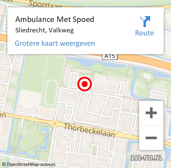 Locatie op kaart van de 112 melding: Ambulance Met Spoed Naar Sliedrecht, Valkweg op 7 november 2022 13:19