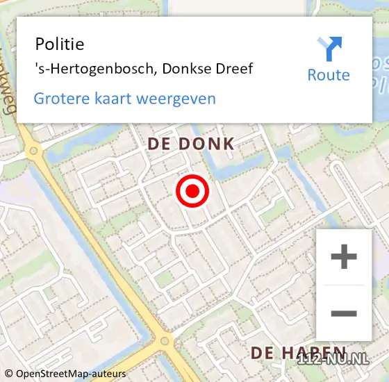 Locatie op kaart van de 112 melding: Politie 's-Hertogenbosch, Donkse Dreef op 7 november 2022 13:40