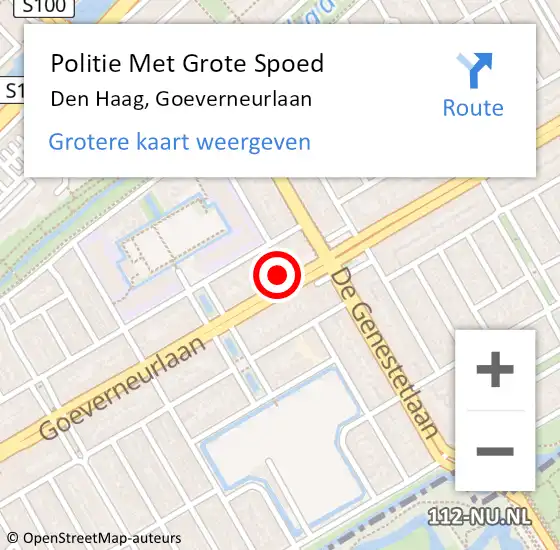 Locatie op kaart van de 112 melding: Politie Met Grote Spoed Naar Den Haag, Goeverneurlaan op 7 november 2022 14:07