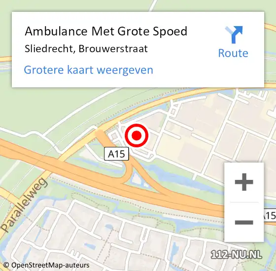 Locatie op kaart van de 112 melding: Ambulance Met Grote Spoed Naar Sliedrecht, Brouwerstraat op 7 november 2022 14:24