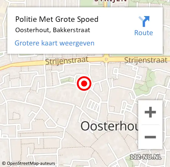 Locatie op kaart van de 112 melding: Politie Met Grote Spoed Naar Oosterhout, Bakkerstraat op 7 november 2022 15:11