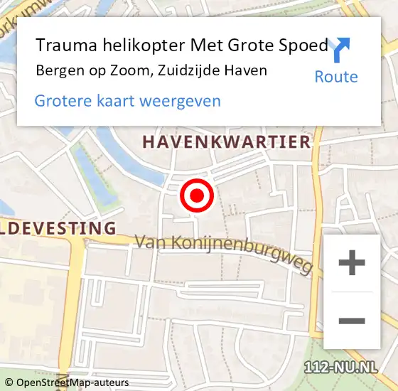 Locatie op kaart van de 112 melding: Trauma helikopter Met Grote Spoed Naar Bergen op Zoom, Zuidzijde Haven op 7 november 2022 16:46