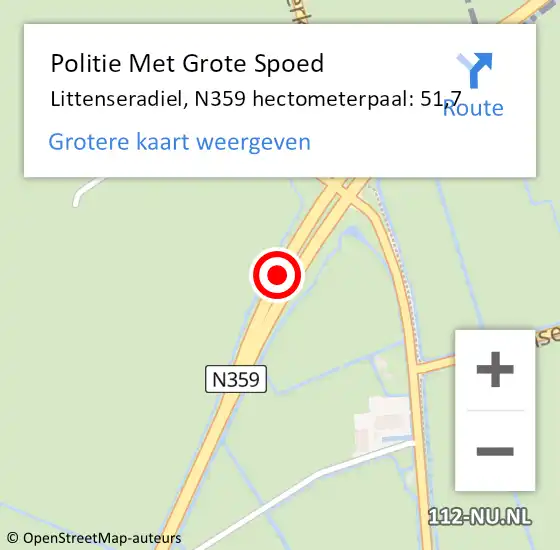 Locatie op kaart van de 112 melding: Politie Met Grote Spoed Naar Littenseradiel, N359 hectometerpaal: 51,7 op 7 november 2022 17:24