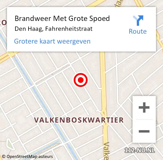 Locatie op kaart van de 112 melding: Brandweer Met Grote Spoed Naar Den Haag, Fahrenheitstraat op 7 november 2022 19:22