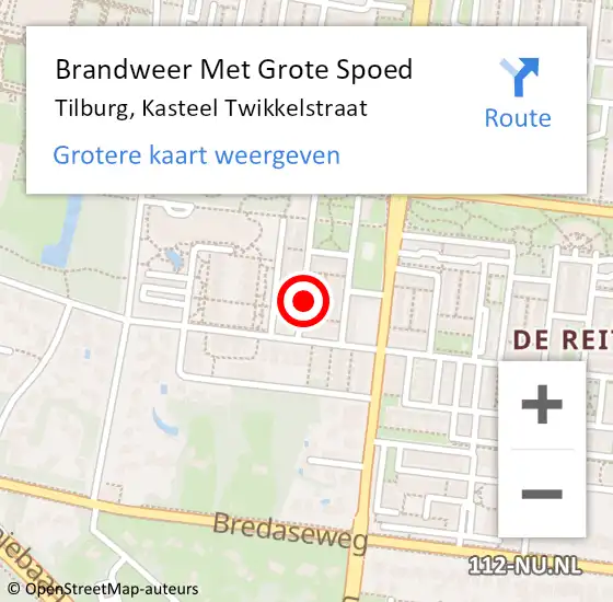 Locatie op kaart van de 112 melding: Brandweer Met Grote Spoed Naar Tilburg, Kasteel Twikkelstraat op 7 november 2022 20:07