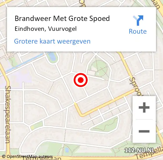 Locatie op kaart van de 112 melding: Brandweer Met Grote Spoed Naar Eindhoven, Vuurvogel op 7 november 2022 21:15