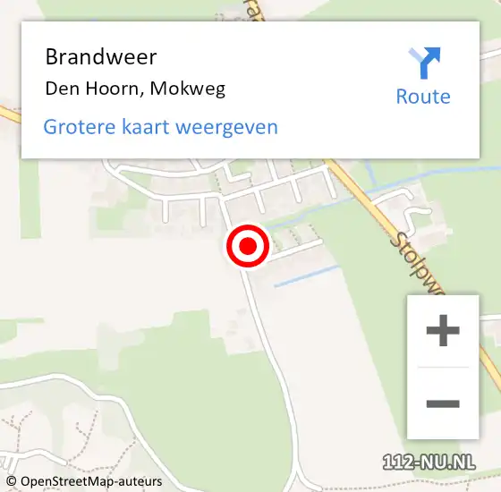 Locatie op kaart van de 112 melding: Brandweer Den Hoorn, Mokweg op 8 november 2022 07:18