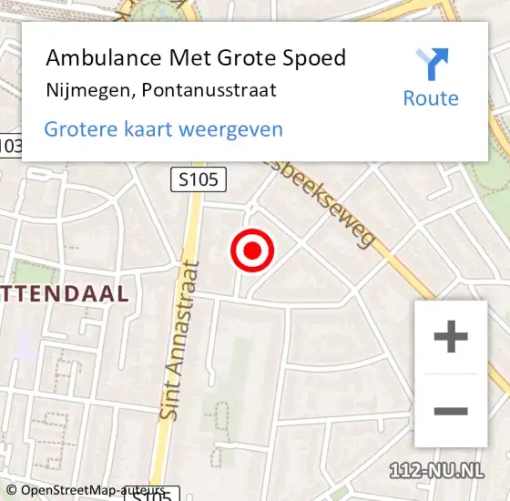 Locatie op kaart van de 112 melding: Ambulance Met Grote Spoed Naar Nijmegen, Pontanusstraat op 8 november 2022 07:22