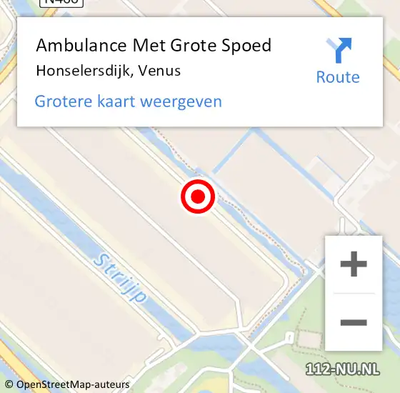 Locatie op kaart van de 112 melding: Ambulance Met Grote Spoed Naar Honselersdijk, Venus op 4 augustus 2014 10:26