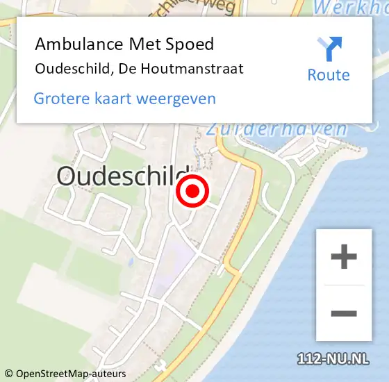 Locatie op kaart van de 112 melding: Ambulance Met Spoed Naar Oudeschild, De Houtmanstraat op 8 november 2022 08:22