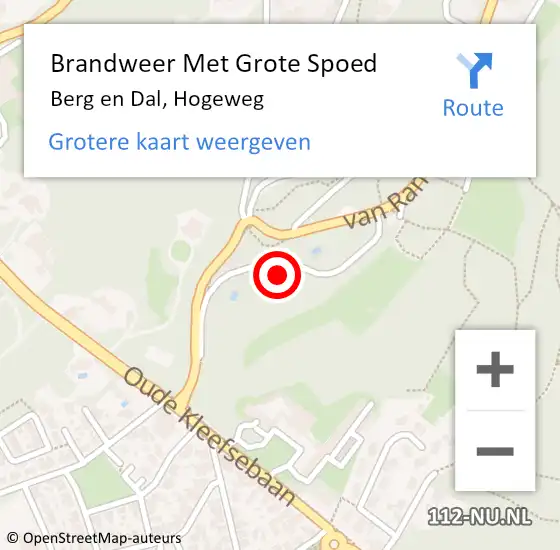Locatie op kaart van de 112 melding: Brandweer Met Grote Spoed Naar Berg en Dal, Hogeweg op 8 november 2022 08:54
