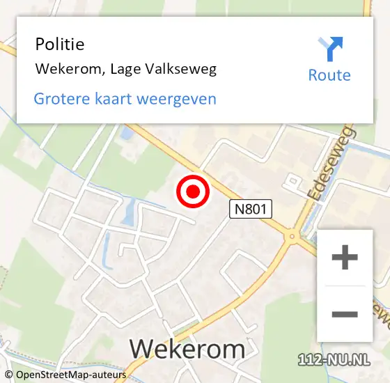Locatie op kaart van de 112 melding: Politie Wekerom, Lage Valkseweg op 8 november 2022 12:07