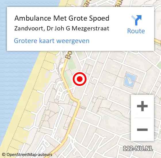 Locatie op kaart van de 112 melding: Ambulance Met Grote Spoed Naar Zandvoort, Dr Joh G Mezgerstraat op 8 november 2022 12:23