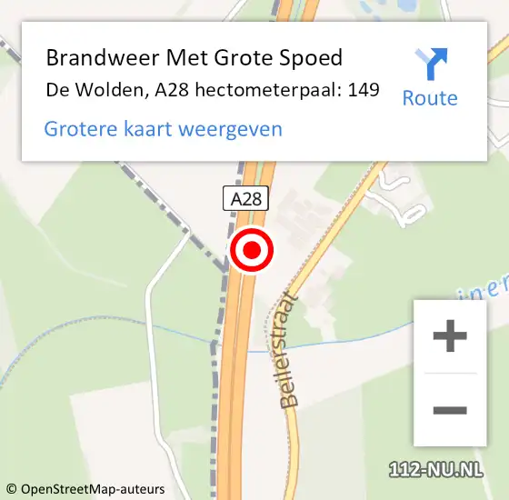 Locatie op kaart van de 112 melding: Brandweer Met Grote Spoed Naar Hoogeveen, A28 hectometerpaal: 149 op 8 november 2022 12:44