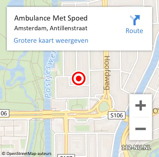 Locatie op kaart van de 112 melding: Ambulance Met Spoed Naar Amsterdam, Antillenstraat op 8 november 2022 12:56