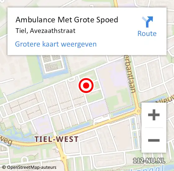 Locatie op kaart van de 112 melding: Ambulance Met Grote Spoed Naar Tiel, Avezaathstraat op 8 november 2022 16:23