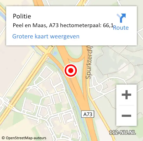Locatie op kaart van de 112 melding: Politie Peel en Maas, A73 hectometerpaal: 66,1 op 8 november 2022 16:39