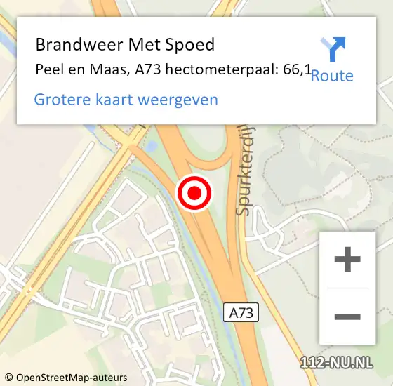 Locatie op kaart van de 112 melding: Brandweer Met Spoed Naar Peel en Maas, A73 hectometerpaal: 66,1 op 8 november 2022 16:39