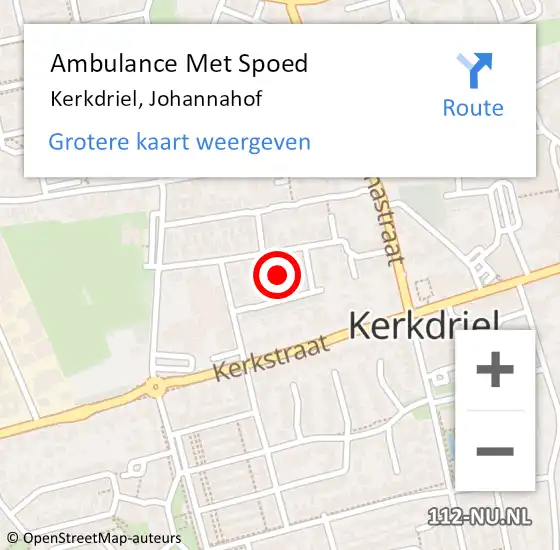 Locatie op kaart van de 112 melding: Ambulance Met Spoed Naar Kerkdriel, Johannahof op 8 november 2022 16:54