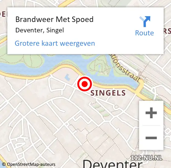 Locatie op kaart van de 112 melding: Brandweer Met Spoed Naar Deventer, Singel op 8 november 2022 17:06