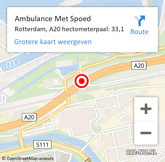 Locatie op kaart van de 112 melding: Ambulance Met Spoed Naar Rotterdam, A20 hectometerpaal: 33,1 op 8 november 2022 17:19