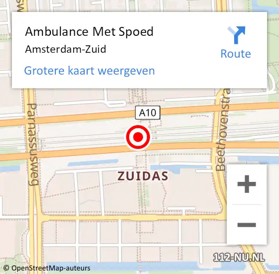 Locatie op kaart van de 112 melding: Ambulance Met Spoed Naar Amsterdam-Zuid op 8 november 2022 19:01