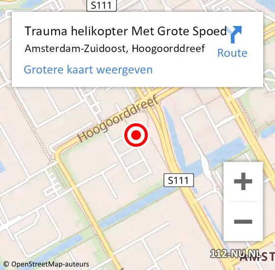Locatie op kaart van de 112 melding: Trauma helikopter Met Grote Spoed Naar Amsterdam-Zuidoost, Hoogoorddreef op 8 november 2022 19:22