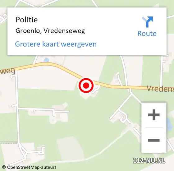 Locatie op kaart van de 112 melding: Politie Groenlo, Vredenseweg op 8 november 2022 19:27