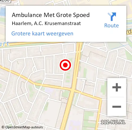 Locatie op kaart van de 112 melding: Ambulance Met Grote Spoed Naar Haarlem, A.C. Krusemanstraat op 8 november 2022 20:18
