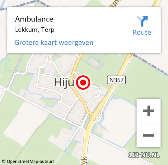 Locatie op kaart van de 112 melding: Ambulance Lekkum, Terp op 8 november 2022 20:43