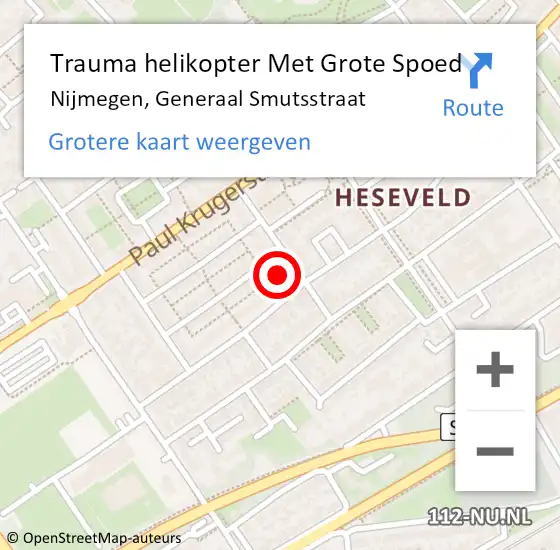 Locatie op kaart van de 112 melding: Trauma helikopter Met Grote Spoed Naar Nijmegen, Generaal Smutsstraat op 8 november 2022 20:44