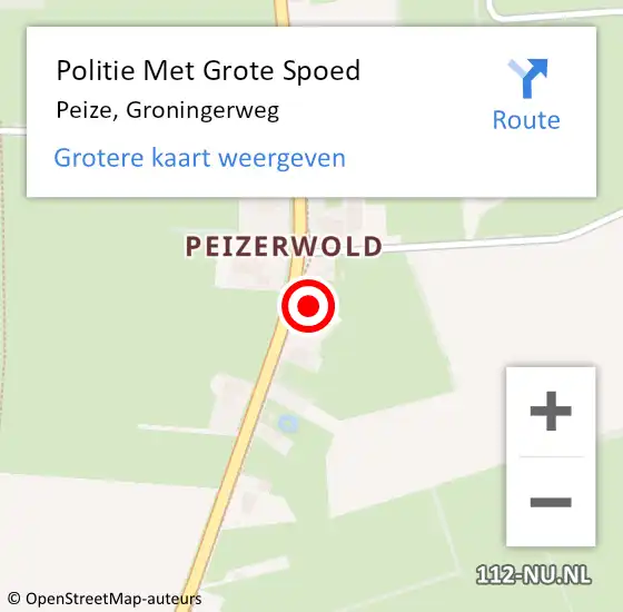 Locatie op kaart van de 112 melding: Politie Met Grote Spoed Naar Peize, Groningerweg op 8 november 2022 22:04