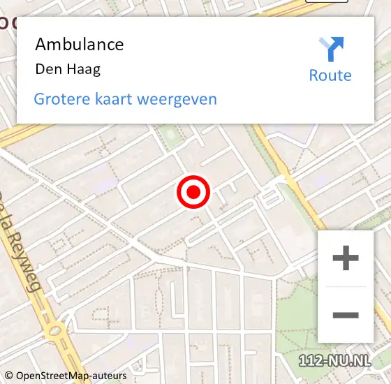 Locatie op kaart van de 112 melding: Ambulance Den Haag op 8 november 2022 22:47