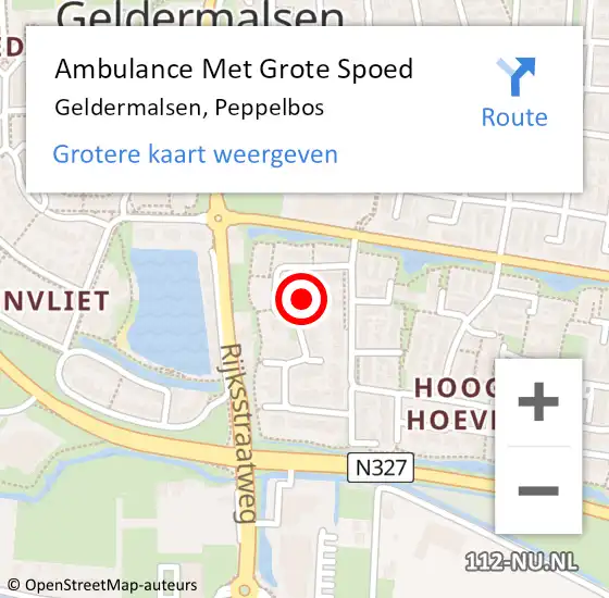 Locatie op kaart van de 112 melding: Ambulance Met Grote Spoed Naar Geldermalsen, Peppelbos op 8 november 2022 23:42
