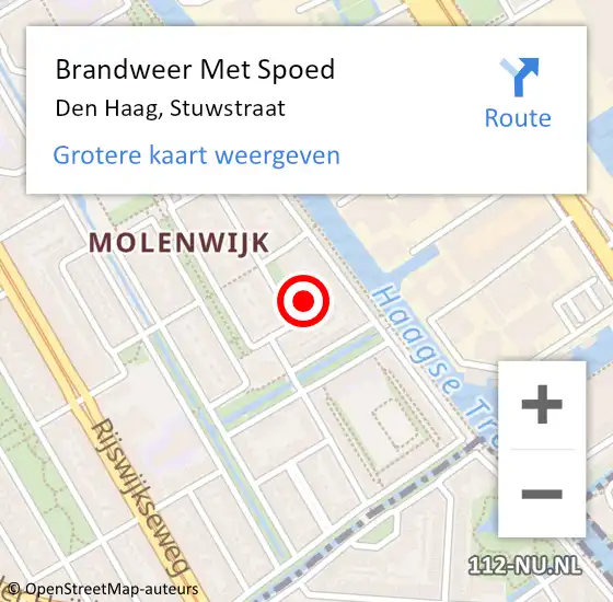 Locatie op kaart van de 112 melding: Brandweer Met Spoed Naar Den Haag, Stuwstraat op 9 november 2022 01:15