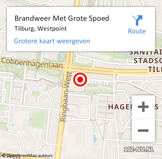 Locatie op kaart van de 112 melding: Brandweer Met Grote Spoed Naar Tilburg, Westpoint op 9 november 2022 04:57