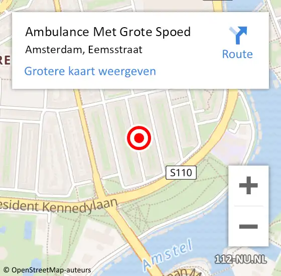 Locatie op kaart van de 112 melding: Ambulance Met Grote Spoed Naar Amsterdam, Eemsstraat op 9 november 2022 05:17