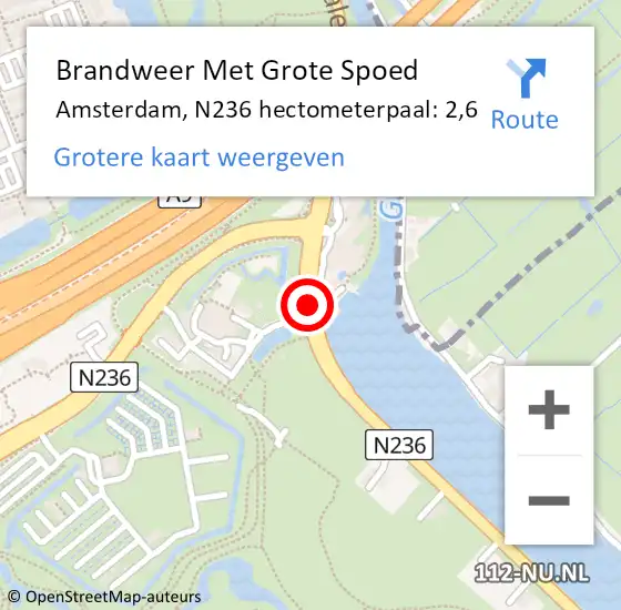 Locatie op kaart van de 112 melding: Brandweer Met Grote Spoed Naar Amsterdam, N236 hectometerpaal: 2,6 op 9 november 2022 05:53