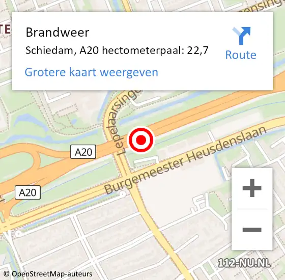 Locatie op kaart van de 112 melding: Brandweer Schiedam, A20 hectometerpaal: 22,7 op 9 november 2022 06:49