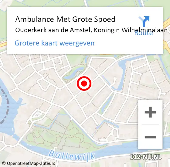 Locatie op kaart van de 112 melding: Ambulance Met Grote Spoed Naar Ouderkerk aan de Amstel, Koningin Wilhelminalaan op 9 november 2022 08:20