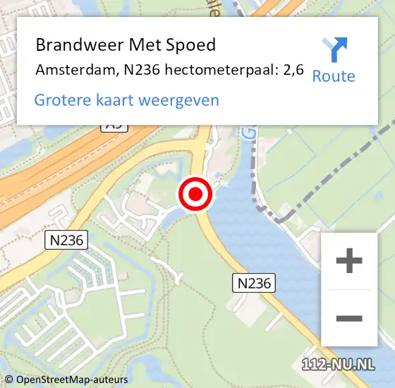 Locatie op kaart van de 112 melding: Brandweer Met Spoed Naar Amsterdam, N236 hectometerpaal: 2,6 op 9 november 2022 08:44