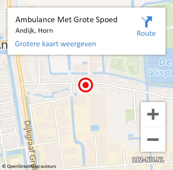 Locatie op kaart van de 112 melding: Ambulance Met Grote Spoed Naar Andijk, Horn op 9 november 2022 10:11